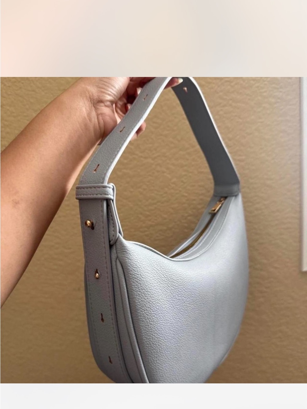 Minimal Pebbled Crescent Crossbody Bag in Light Gray - Picture 2 of 3